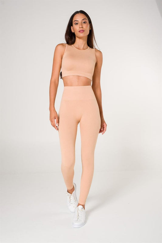 SS2 Beige Seamless Sports Set Leggings and Sports Top