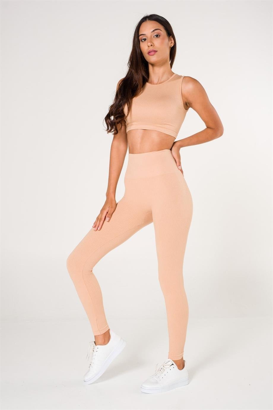SS2 Beige Seamless Sports Set Leggings and Sports Top